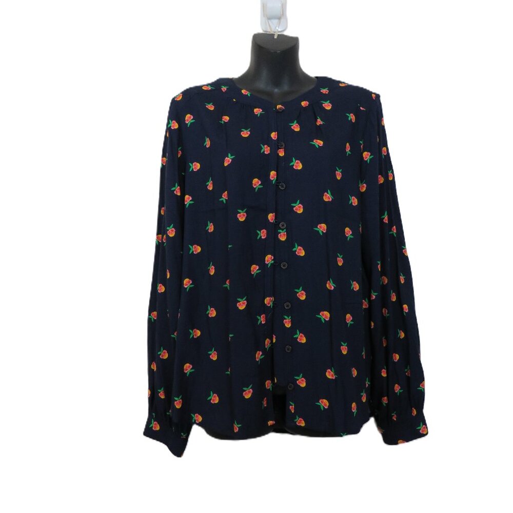 Anthropologie Kendra Dandy size 10 Dreamer Button Down Navy Printed Blouse Top